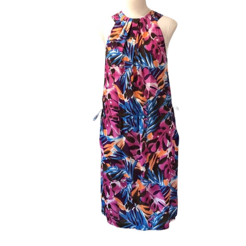 St.John Tropical Silk Floral Halter Dress
